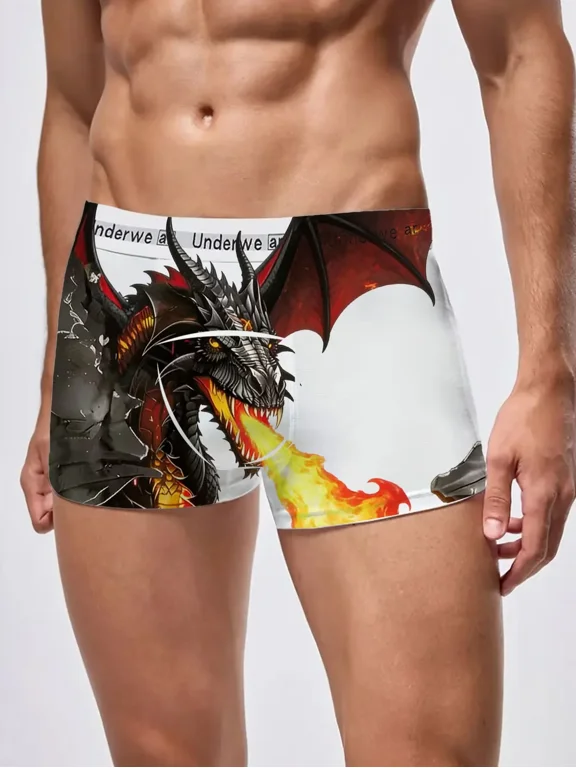 Stylish Animal Print Men's White Boxer Briefs Lightweight Stretch Underpants for Active Men