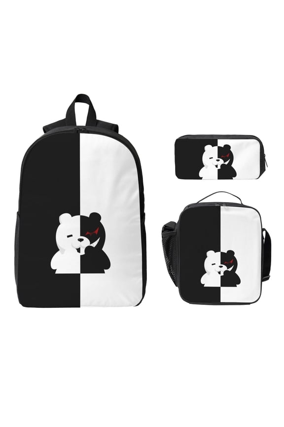 Stylish Anime Bear Backpack 3-Piece Set – Includes 17" Bag, Lunch Tote & Pencil Case, Trendy Gift for Fans, Students & Travelers