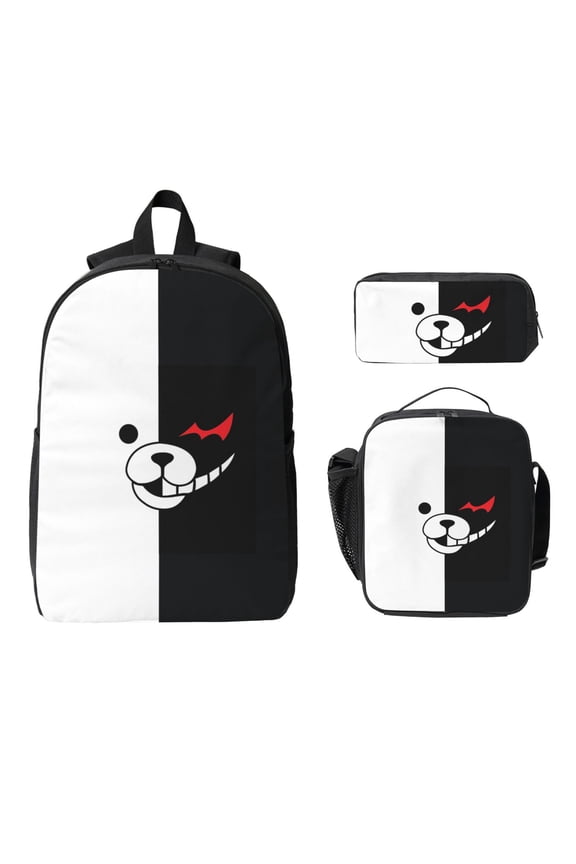 Stylish Anime Bear Backpack 3-Piece Set – Includes 17" Bag, Lunch Tote & Pencil Case, Trendy Gift for Fans, Students & Travelers
