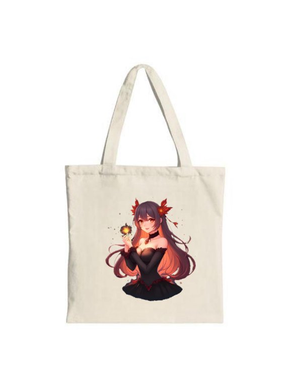 Stylish Anime Character Tote Bag - Black & Red Design with Glowing Orb Perfect for Shopping Travel & Parties Reusable Canvas Bag
