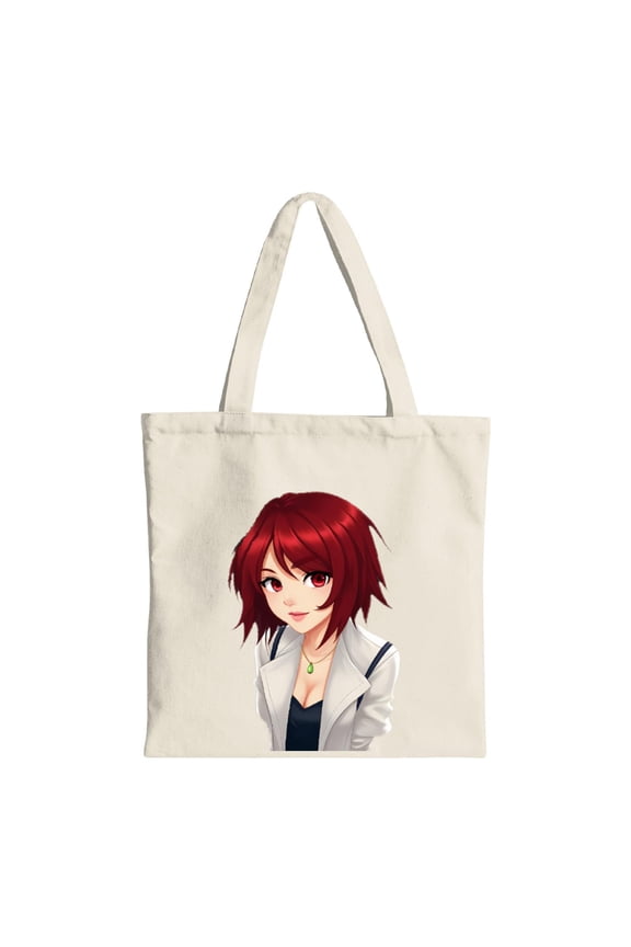 Stylish Anime Tote Bag - Red - Haired Character in White Jacket & Green Pendant - Perfect for Shopping Travel & Parties - Reusable Canvas Bag