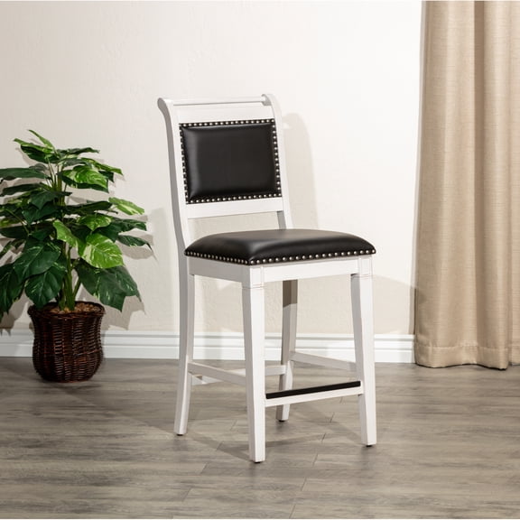 Stylish Antique White 24" Counter Stool With Leather Seat - For A Cozy Atmosphere Stool, & Create Warm