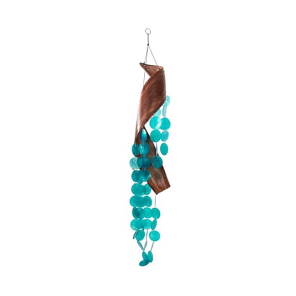 Stylish Aqua Capiz Shells and Leaf Wind Chime for Home and Garden / Hanging Feng Shui Accent to bring Peace and Harmony to your Home Decor Patio, or Garden