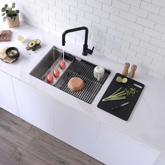Stylish Dual Mount 27" Stainless Steel Single Bowl Kitchen Sink with 5 Accessories S-127W