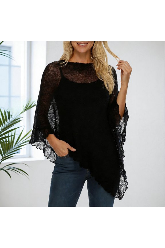 Stylish Asymmetrical Cape Shawl Wrap Lightweight Knit Top for Loose Comfortable Lazy Summer Cover Up Casual Blouse