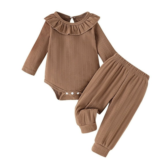 Stylish Baby Girls Two Piece Outfit Set with Ruffle Blouse and Comfortable Pant Casual Long Sleeve Romper Jumpsuit for Toddler