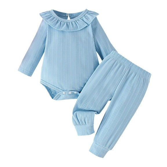 Stylish Baby Girls Two Piece Outfit Set with Ruffle Blouse and Comfortable Pant Casual Long Sleeve Romper Jumpsuit for Toddler