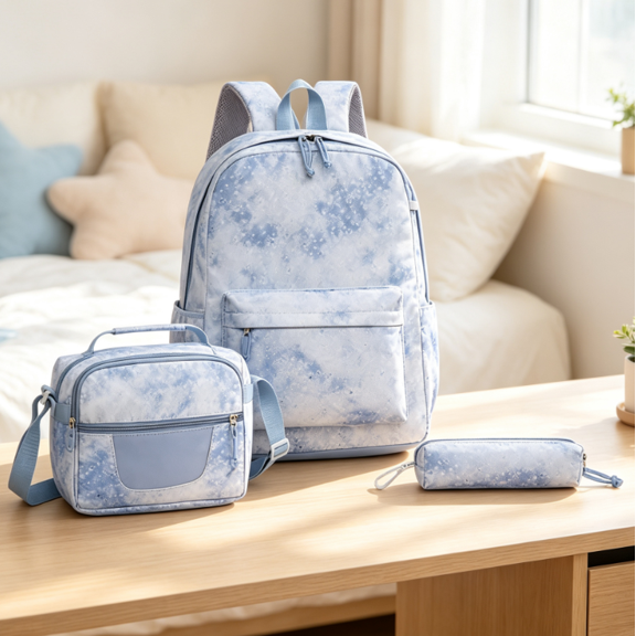 Stylish Backpack Set, 3-in-1 Casual Backpack with Crossbody & Handbag, Soft Cloth Multi-Compartment Organizer for Teens & Daily Use (Blue Star)