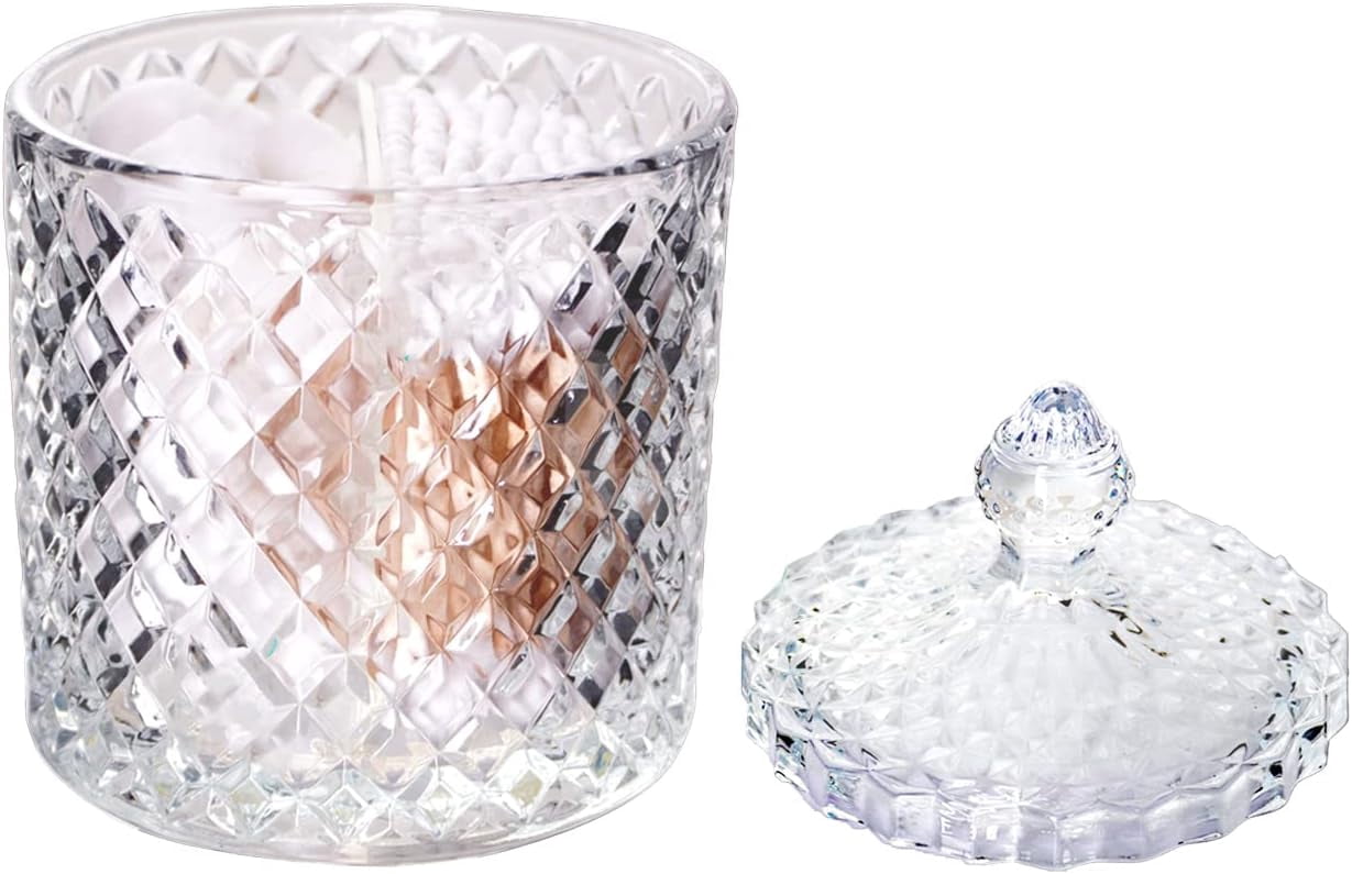 Stylish Bathroom Glass Qtip Holder Canister with Partition and Lid - Organize Cotton Swabs ...