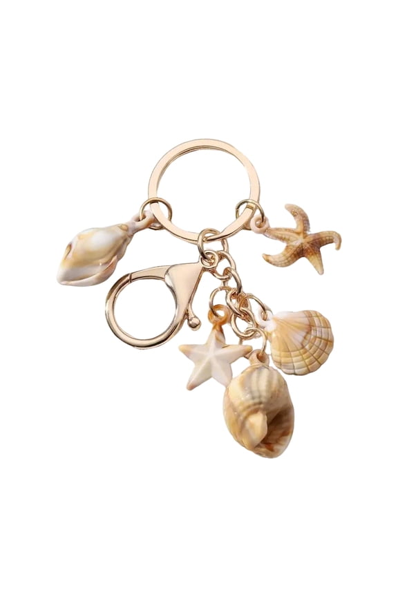 Stylish Beach Inspired Shell Keychain Conch Starfishes Star Pendant Keyring Charm Fashionable Sea Inspired Jewelry