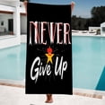 thumbnail image 1 of Stylish Beach Towel with Bold ' NEVER Give Up ' Design - Distressed Red & White Text Cursive White Font Perfect for Pool & Travel, 1 of 6
