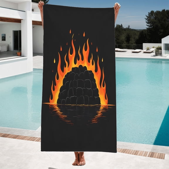 Stylish Beach Towel with Vibrant Fire - Volcano Design Perfect for Pool Bath and Travel - Ideal for Women