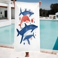 thumbnail image 1 of Stylish Beach Towel with Vibrant Whale Design - Perfect for Pool Bath and Travel - Features Intricate Patterns in Blue and Red, 1 of 6