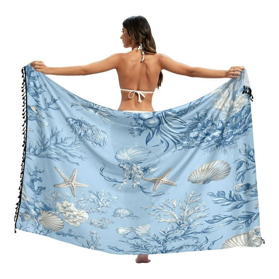 Stylish Beach Wrap Skirt Women's Beach Wrap Cover-Up for Swimwear, Dress, Shawl & Sun Protection Blue Oceanic Scene