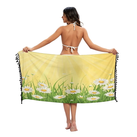 Stylish Beach Wrap Skirt Women's Beach Wrap Cover-Up for Swimwear, Dress, Shawl & Sun Protection Daisies and Sun Rays