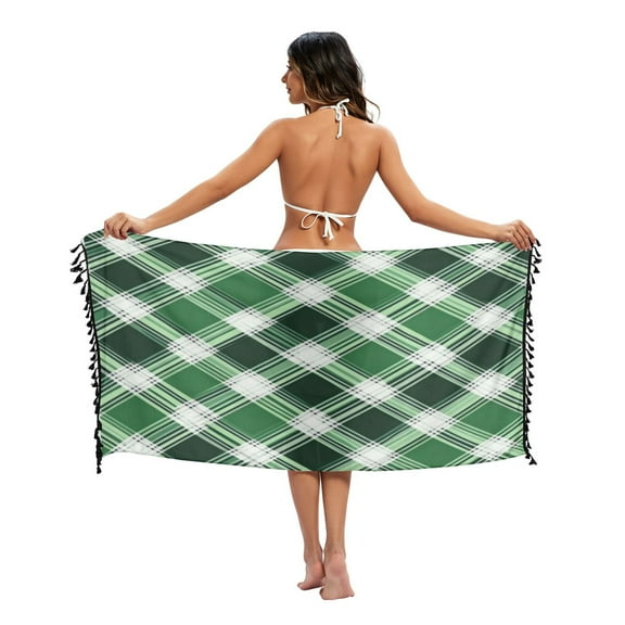 Stylish Beach Wrap Skirt Women's Beach Wrap Cover-Up for Swimwear, Dress, Shawl & Sun Protection Green Plaid