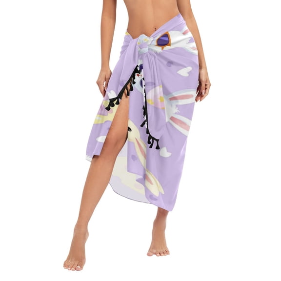 Stylish Beach Wrap Skirt Women's Beach Wrap Cover-Up for Swimwear, Dress, Shawl & Sun Protection Pastel Purple Easter Bunnies