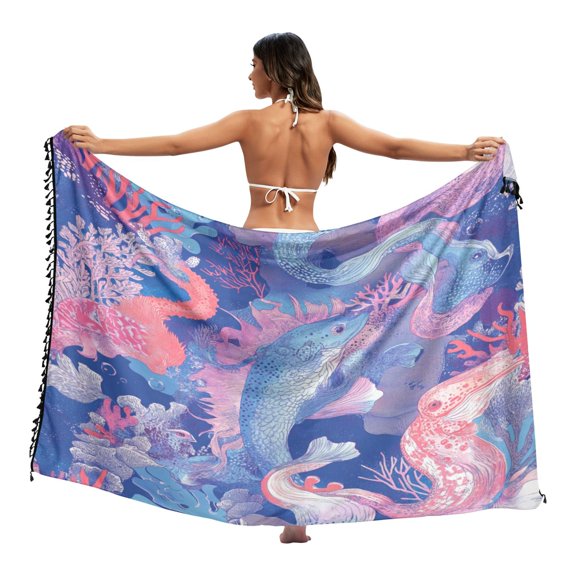 Stylish Beach Wrap Skirt Women's Beach Wrap Cover-Up for Swimwear, Dress, Shawl & Sun Protection Sea Creatures Pattern