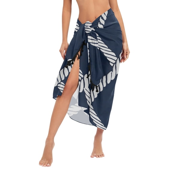 Stylish Beach Wrap Skirt Women's Beach Wrap Cover-Up for Swimwear, Dress, Shawl & Sun Protection White Lines Of Rope