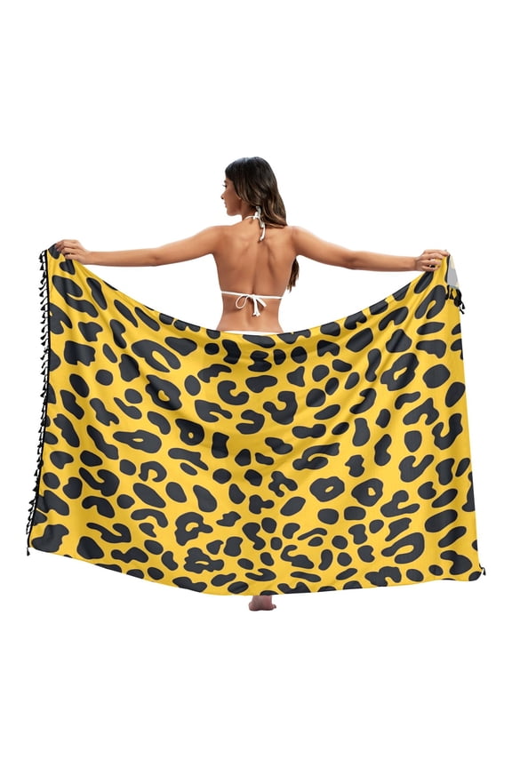 Stylish Beach Wrap Skirt Women's Beach Wrap Cover-Up for Swimwear, Dress, Shawl & Sun Protection Yellow and Black Leopard Print
