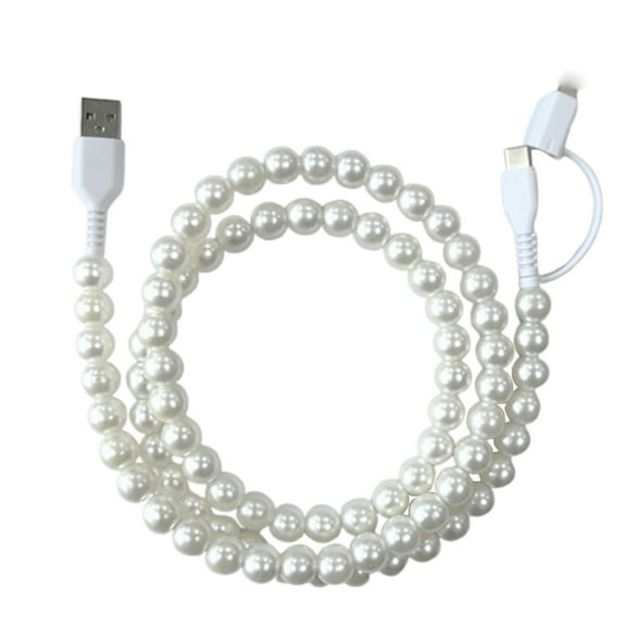 Stylish Beaded 2-in-1 Data Cable - Durable , Fast Charging, Universal Compatibility - for Smartphones & Tablets