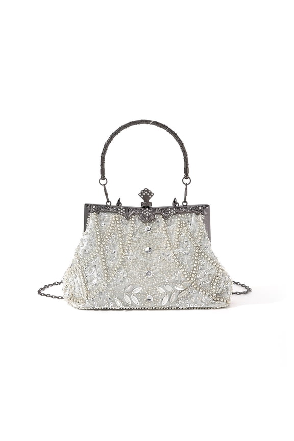 Stylish Beaded Evening Bag Shoulder Purse With Beads Embellishments Detachable Metal Chain For Versatile Wear
