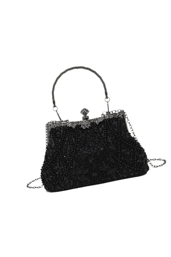 Stylish Beaded Evening Bag Shoulder Purse With Beads Embellishments Detachable Metal Chain For Versatile Wear