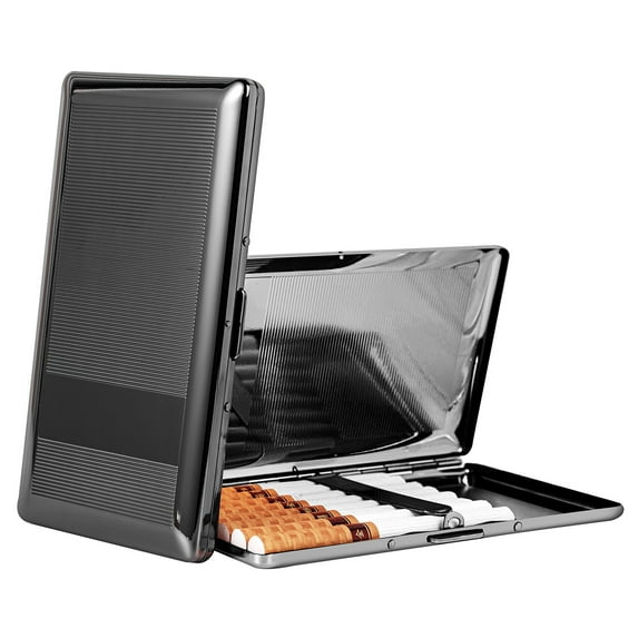 Stylish Beautiful Simple Unilateral Metal Ladies and Men's Cigarette Case,Holds 10 120's Capri Cigarettes (Black)