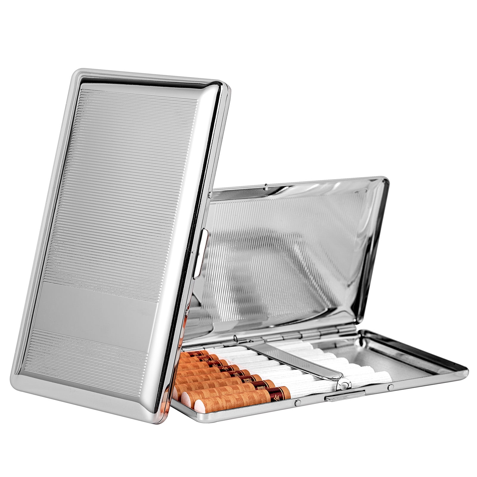 Stylish Beautiful Simple Unilateral Metal Ladies and Men's Cigarette  Case,Holds 10 120's Capri Cigarettes (Silver)