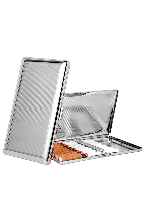 Stylish Beautiful Simple Unilateral Metal Ladies and Men's Cigarette Case,Holds 10 120's Capri Cigarettes (Silver)