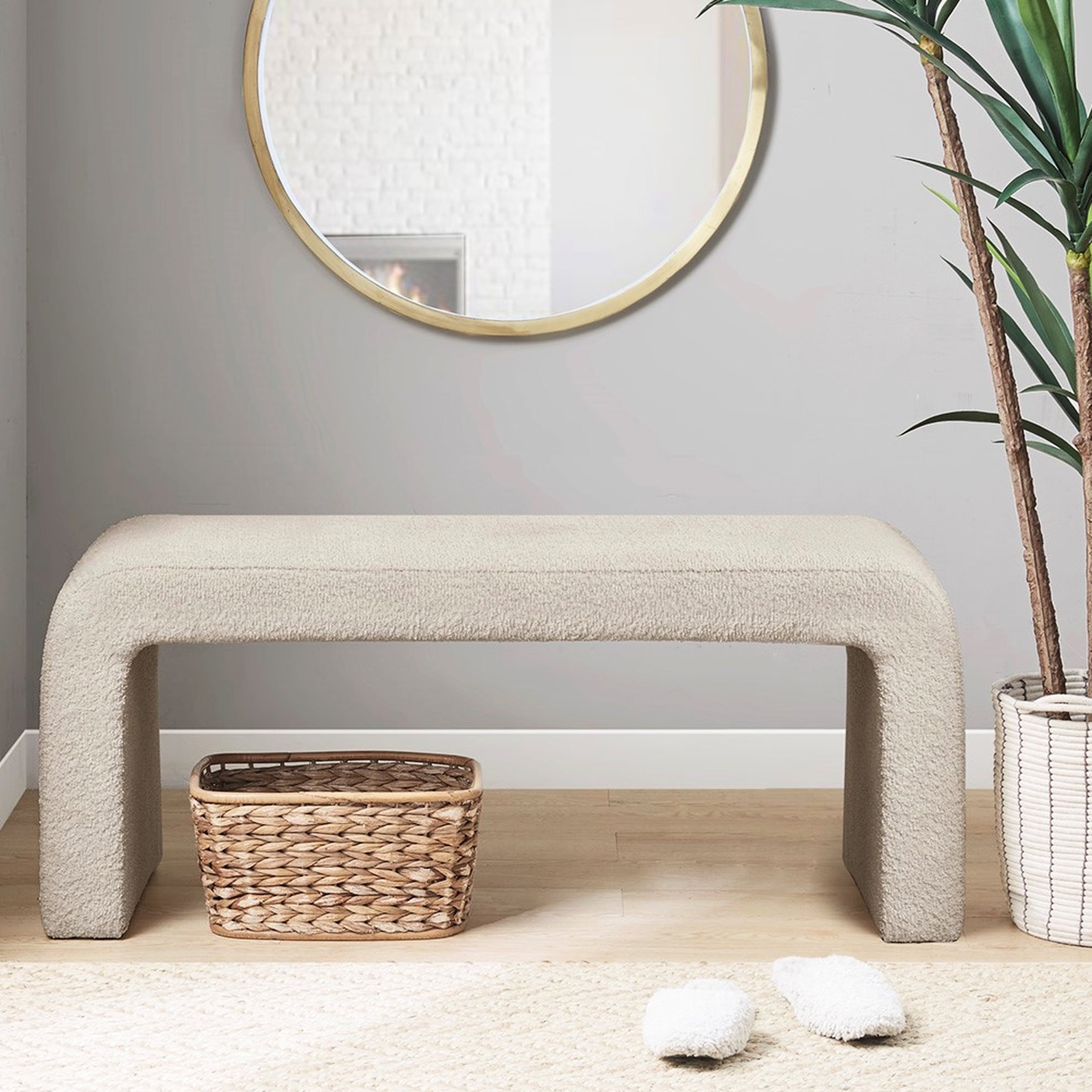 Stylish Bedroom & Entryway Waterfall Bench In Boucle - 16