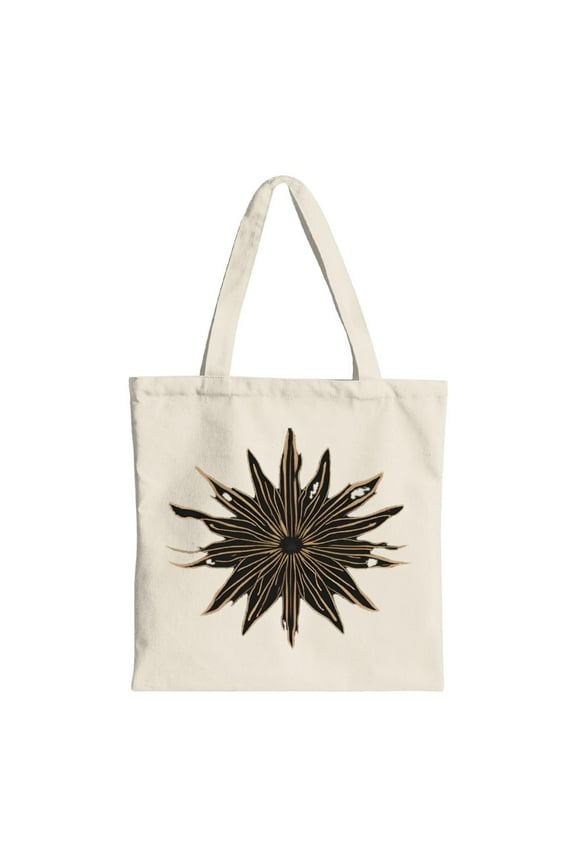 Stylish Beige Canvas Tote Bag with Star Pattern Design Radiating Lines & Central Dot - Perfect for Shopping Travel & Parties - Reusable & Multifunctional