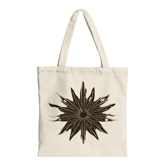 Stylish Beige Canvas Tote Bag with Star Pattern Design Radiating Lines & Central Dot - Perfect for Shopping Travel & Parties - Reusable & Multifunctional