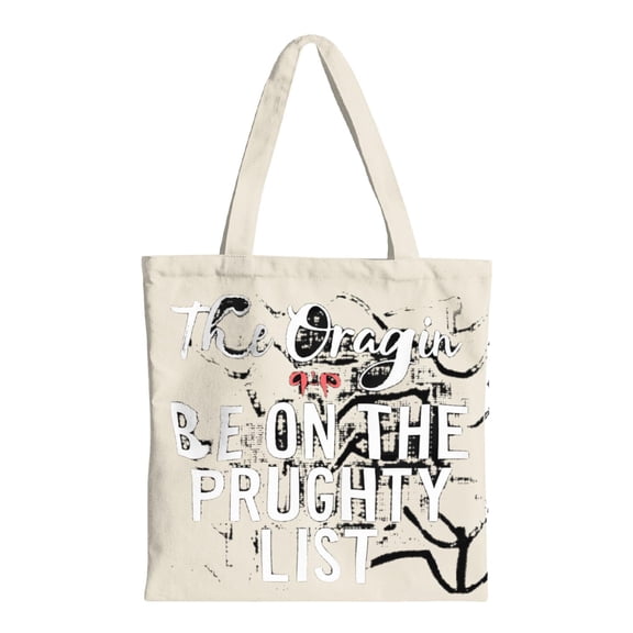 Stylish Beige Canvas Tote Bag with Black & White Text Abstract Lines & Red ' 12 ' - Perfect for Shopping Travel & Parties