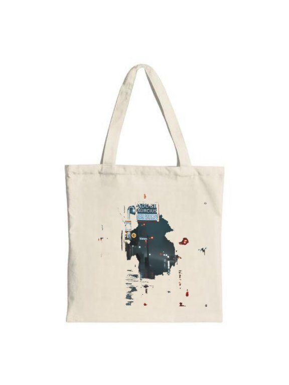 Stylish Beige Canvas Tote Bag with Map Design Featuring Landmass Silhouette & Points of Interest - Perfect for Travel & Shopping