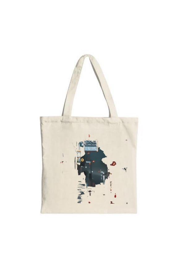 Stylish Beige Canvas Tote Bag with Map Design Featuring Landmass Silhouette & Points of Interest - Perfect for Travel & Shopping