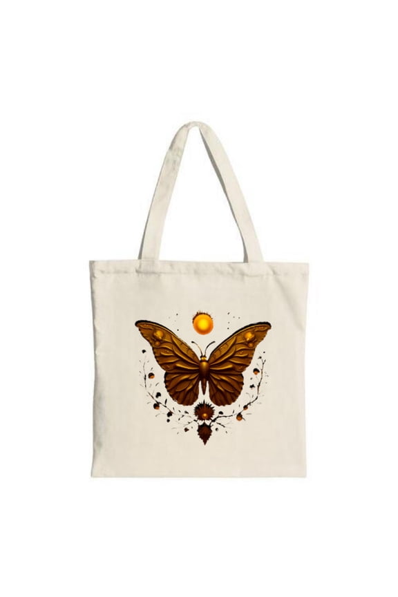 Stylish Beige Tote Bag with ' Jod ' in a unique font adorned with whimsical fish and mushrooms Perfect for shopping travel and parties