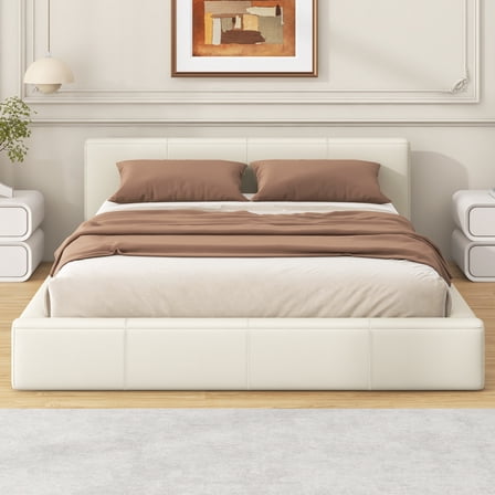 [Stylish Beige Upholstered Bed] - The Ideal Choice for Your Bedroom, Full