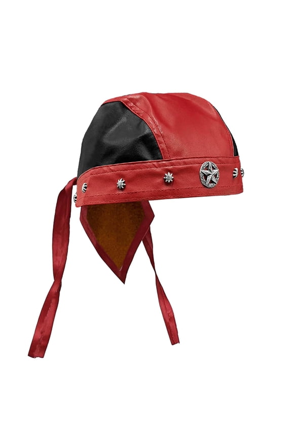 Stylish Biker Bandana Head Wrap Du Doo Do Rag Cap Stars Rivet Red and Black Splicing Headscarf