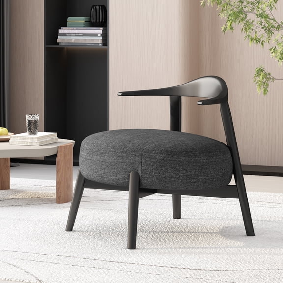 Stylish Black Accent Chair With High Foam Seat And Luxurious Fabric For Living Room Soft Bedroom