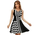 thumbnail image 1 of Stylish Black And White Check And Stripes Dress Fashion Beach Long Dresses Female Party Printed Sundress, 1 of 7
