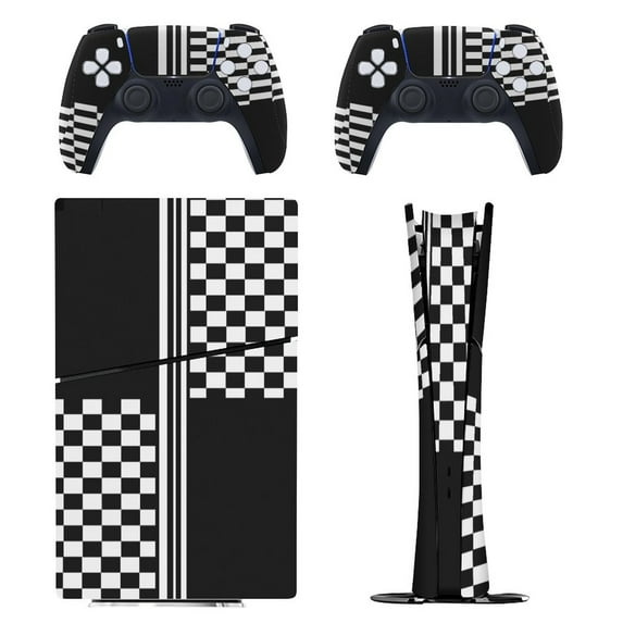 Stylish Black And White Check And Stripes PS5/PS5 Pro/PS5 Slim Digital Disc Skin Sticker For Console And Controller Skins