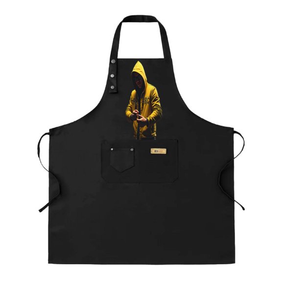Stylish Black Apron with Yellow Hoodie Design & Front Pocket - Adjustable Chef Apron for Men & Women Perfect for Cooking