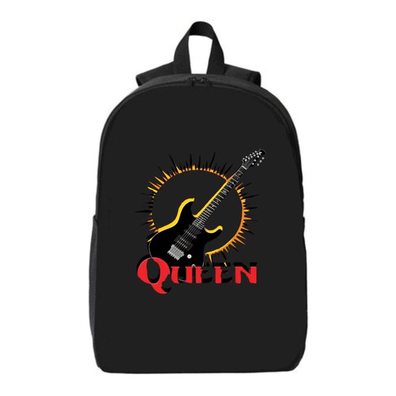 Stylish Black Backpack with Electric Guitar Graphic & Sun Design - Fits 15 " Laptop & iPad Perfect for Travel & School