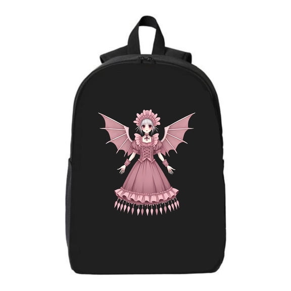 Stylish Black Backpack with Pink Character Bat Wings & Floral Headpiece - Perfect for College High School & Travel Fits 15 " Laptop & iPad