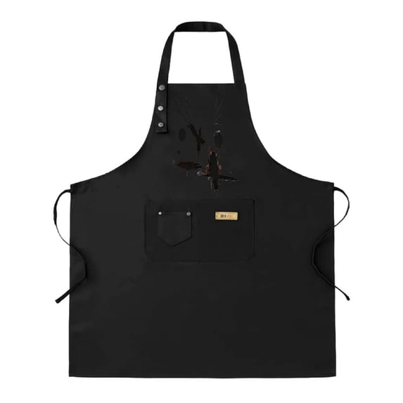 Stylish Black Bib Apron 2-Pack with Adjustable Straps Front Pocket & Decorative Fish Design - Perfect for Cooking & Crafting