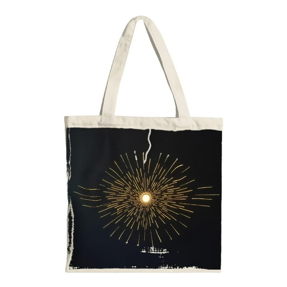 Stylish Black Canvas Tote Bag with Golden Radiating Design White Handles - Perfect for Shopping Travel and Parties