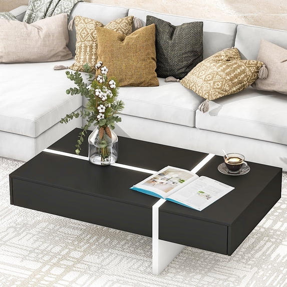 Stylish Black Coffee Table, 45.2*25.5*13.7in, With Smooth High Gloss Finish And Convenient Storage Facility For Living Room Furniture Table Surface Practical Drawer