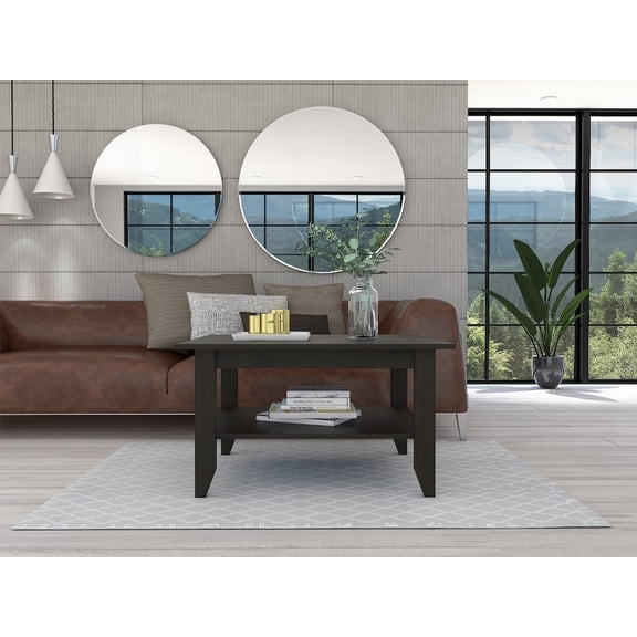 Stylish Black Coffee Table Having One Shelf and Four Legs