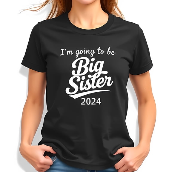 Stylish Black Cotton Short Sleeve T-Shirt - " I'm Going to be Big Sister 2024 " Retro Design Perfect for Announcing Sibling News